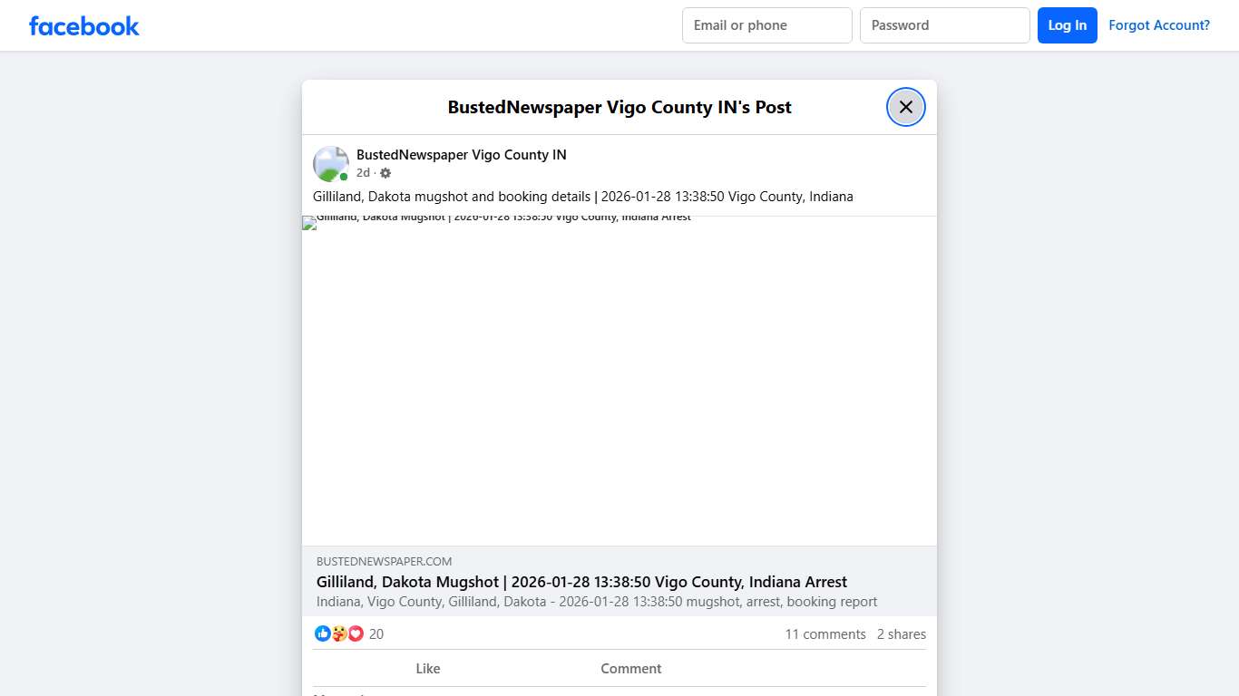 Gilliland, Dakota mugshot... - BustedNewspaper Vigo County IN Facebook